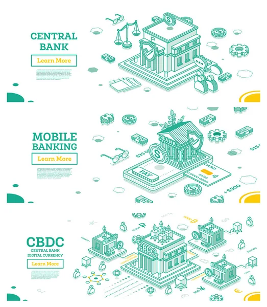 Het Gebouw Van Nationale Bank Isometrische Financiële Concepten Reservemunt Mobiel — Stockfoto