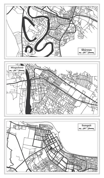 Sumgait Mingachevir Shirvan Azerbaijão City Map Set Black White Color — Fotografia de Stock