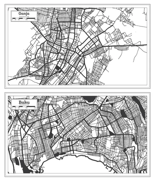 Baku Ganja Azerbaijão City Map Set Black White Color Retro — Fotografia de Stock
