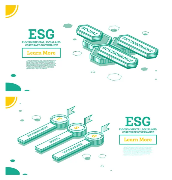 Esg环境 社会和治理概念 具有三个六边形元素的信息图形元素 可持续发展 等距轮廓概念 — 图库照片