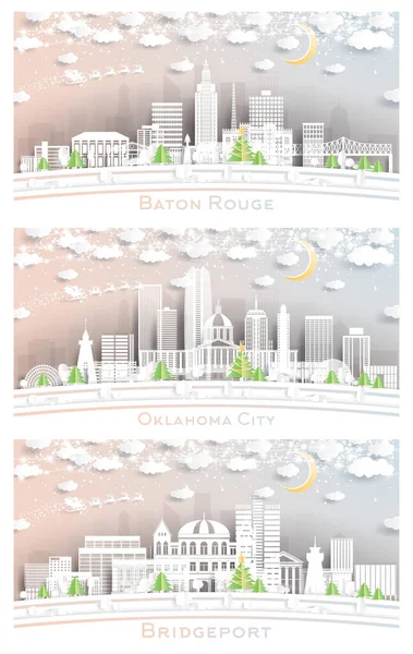 Oklahoma City Bridgeport Connecticut Baton Rouge Louisiana City Skyline Set — Photo