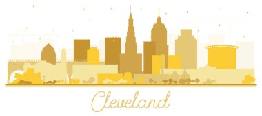 Cleveland Ohio City Skyline Silhouette ve White 'da izole edilmiş Altın Binalar. Vektör İllüstrasyonu. Cleveland USA Cityscape ve tarihi yerler. Modern Mimariyle Seyahat ve Turizm Konsepti.