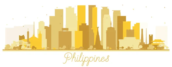 フィリピン市白に隔離された黄金の建物とスカイラインシルエット ベクトルイラスト 歴史的建造物の概念 ランドマークとフィリピンの都市景観 マニラ ケソン ダバオ — ストックベクタ