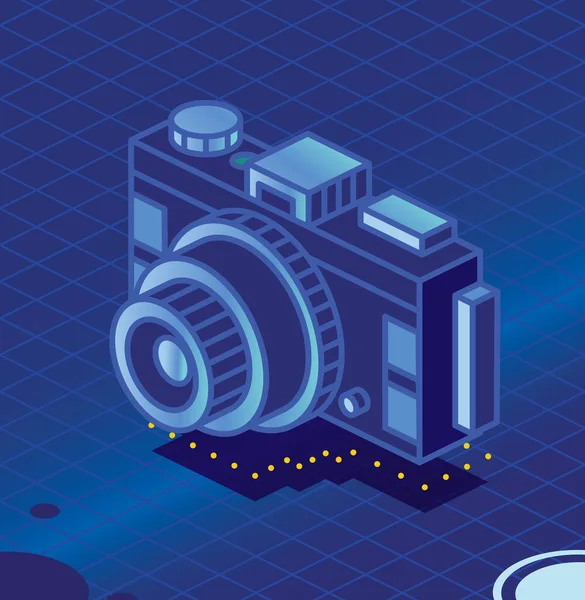 青の背景にデジタル写真カメラ ベクトルイラスト 等方概要アイコン — ストックベクタ