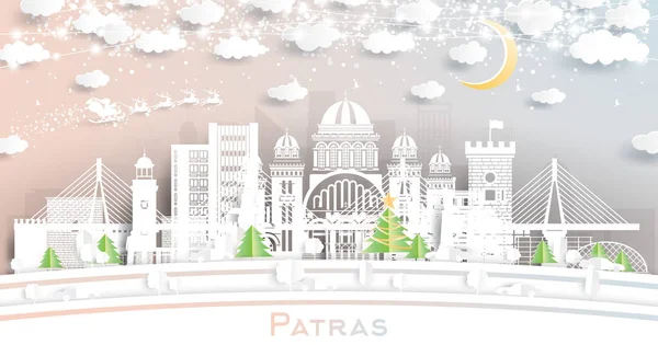 Patras Grèce Winter City Skyline Style Paper Cut Avec Flocons — Image vectorielle
