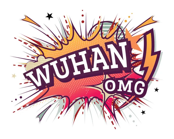 Wuhan Comic Text Pop Art Style Isolated White Background Векторна — стоковий вектор