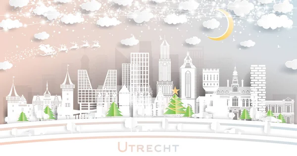 Utrecht Netherlands City Skyline Estilo Paper Cut Con Copos Nieve — Vector de stock