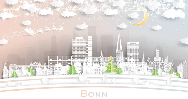 Bonn Alemania City Skyline Estilo Corte Papel Con Copos Nieve — Vector de stock