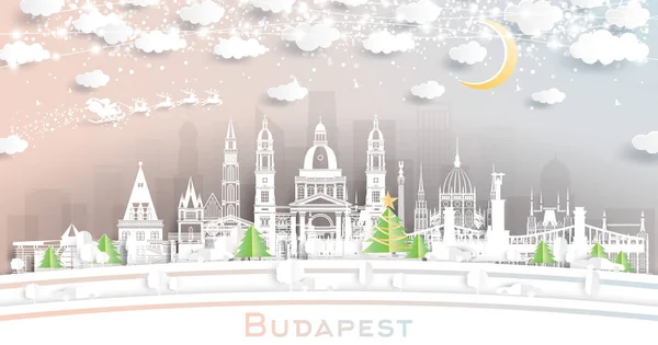 Βουδαπέστη Ουγγαρία Winter City Skyline Χαρτί Κομμένα Στυλ Νιφάδες Χιονιού — Διανυσματικό Αρχείο