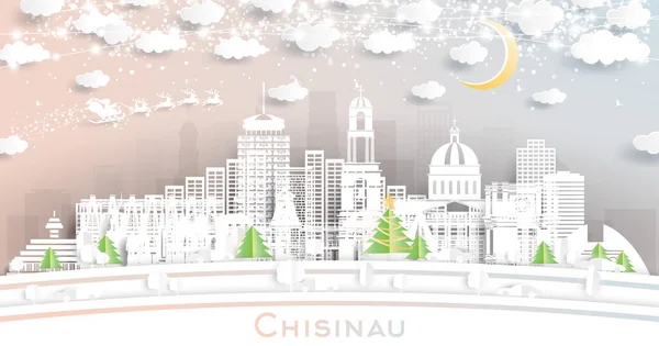 Chisinau Moldova Winter City Skyline Paper Cut Style Med Snowflakes – stockvektor