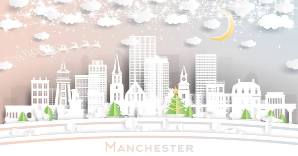 Manchester New Hampshire Winter City Skyline Style Paper Cut Avec — Image vectorielle