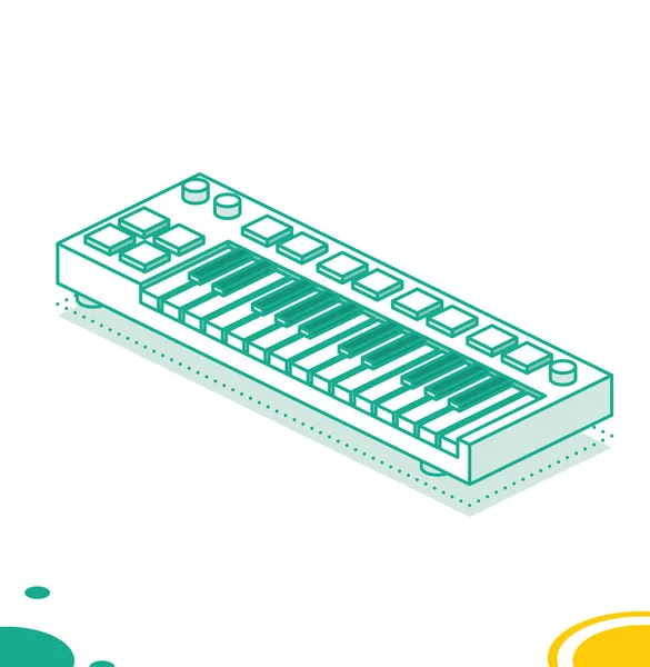 Midi Keyboard Pads Faders Isometric Outline Concept Vector Illustration Object — Stock Vector