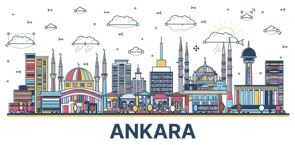 Esquema Ankara Turquía Ciudad Skyline Con Edificios Colores Históricos Aislados — Vector de stock