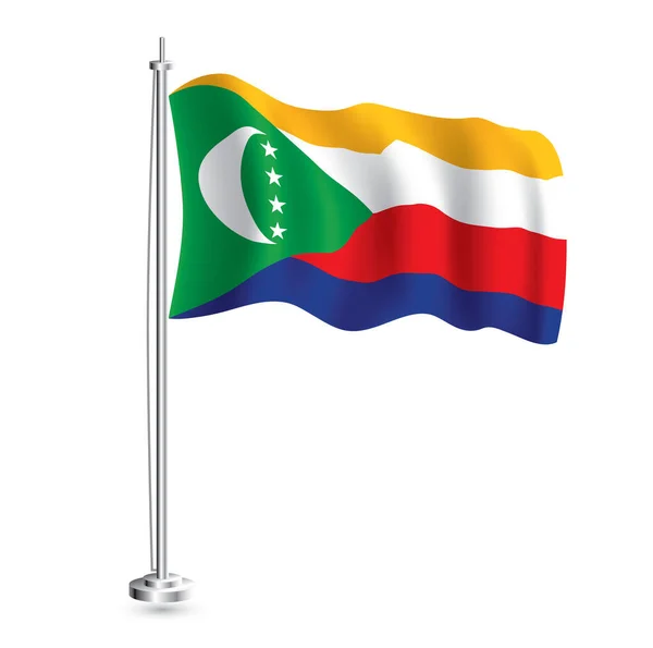 Comoren Vlag Geïsoleerde Realistische Golf Vlag Van Comoren Land Flagpole — Stockvector