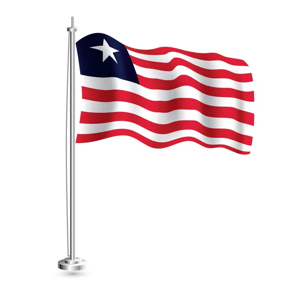 Bandera Liberia Bandera Onda Realista Aislada Del País Liberia Asta — Vector de stock