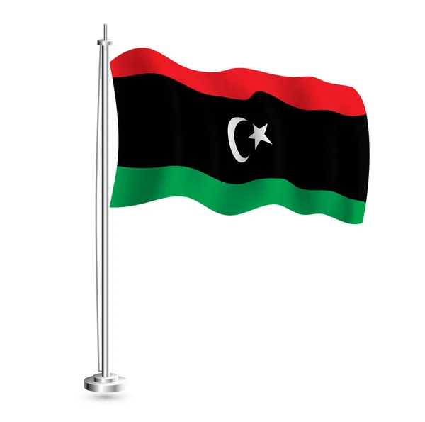Bandera Libia Bandera Onda Realista Aislada Libia País Asta Bandera — Vector de stock