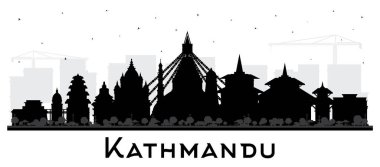 Kathmandu Nepal Şehri Skyline Silhouette ve Siyah Binalar White 'da izole edilmiş. Vektör İllüstrasyonu. Tarihi Simgeli Katmandu Şehri. Tarihi Mimariyle İş Seyahati ve Turizm Konsepti.