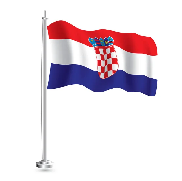 克罗地亚国旗 在旗杆上孤立的克罗地亚国家现实主义波浪旗 病媒图解 — 图库矢量图片
