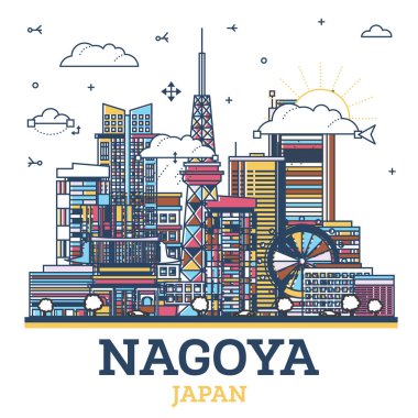 Outline Nagoya Japan City Skyline with Modern Colored Buildings Isolated on White. Vector Illustration. Nagoya Cityscape with Landmarks.