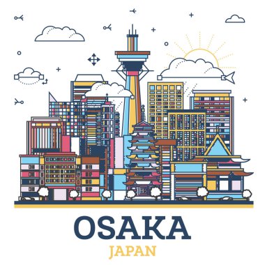Outline Osaka Japan City Skyline with Modern Colored Buildings Isolated on White. Vector Illustration. Osaka Cityscape with Landmarks.