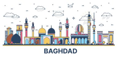 Outline Baghdad Iraq City Skyline with Colored Historic Buildings Isolated on White. Vector Illustration. Baghdad Cityscape with Landmarks.