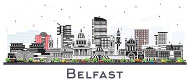 Belfast Northern Ireland City Skyline with Color Buildings Isolated on White. Vector Illustration. Belfast Cityscape with Landmarks. Business Travel and Tourism Concept with Historic Architecture.