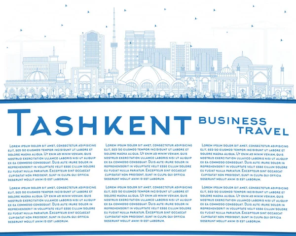 Outline Tashkent Uzbekistan City Skyline Blue Buildings Copy Space Vector — Stockvector
