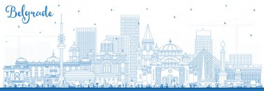 Outline Belgrade Serbia City Skyline with Blue Buildings. Vector Illustration. Belgrade Cityscape with Landmarks. Business Travel and Tourism Concept with Historic Architecture.