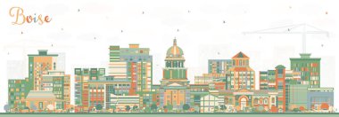 Boise Idaho City Skyline with Color Buildings. Vector Illustration. Boise USA Cityscape with Landmarks. Business Travel and Tourism Concept with Modern Architecture.