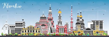 Kharkiv Ukraine City Skyline with Color Buildings and Blue Sky. Vector Illustration. Kharkiv Cityscape with Landmarks. Business Travel and Tourism Concept with Historic Architecture.