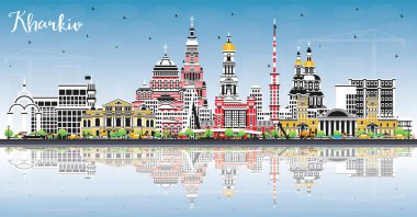 Kharkiv Ukraine City Skyline with Color Buildings, Blue Sky and Reflections. Vector Illustration. Kharkiv Cityscape with Landmarks. Business Travel and Tourism Concept with Historic Architecture.