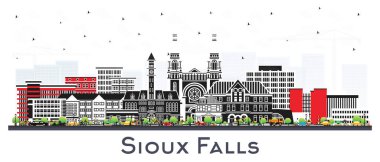 Sioux Falls South Dakota City Skyline with Color Buildings Isolated on White. Vector Illustration. Sioux Falls USA Cityscape with Landmarks. Business Travel and Tourism Concept with Modern Architecture.