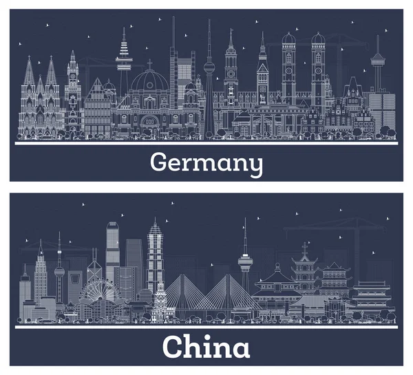 Outline Germany China City Skyline Set White Buildings Business Travel —  Fotos de Stock