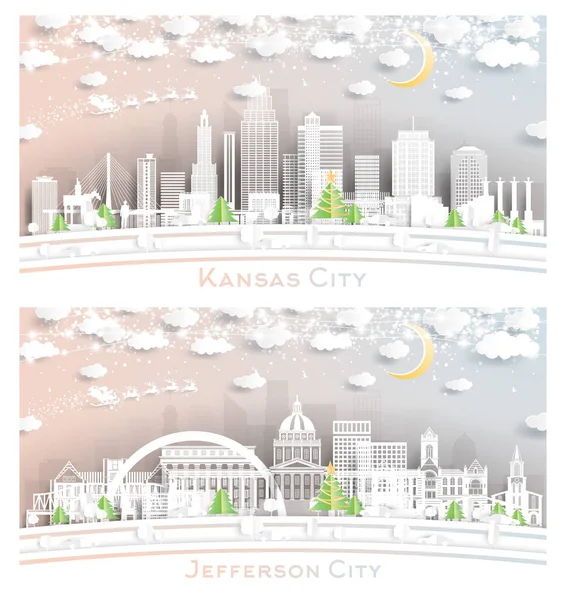 Jefferson City Kansas City Missouri Skyline Set Paper Cut Style — Stok fotoğraf