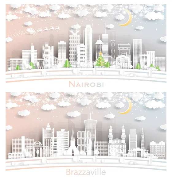Brazzaville Republic Congo Nairobi Kenya City Skyline Set Paper Cut — ストック写真