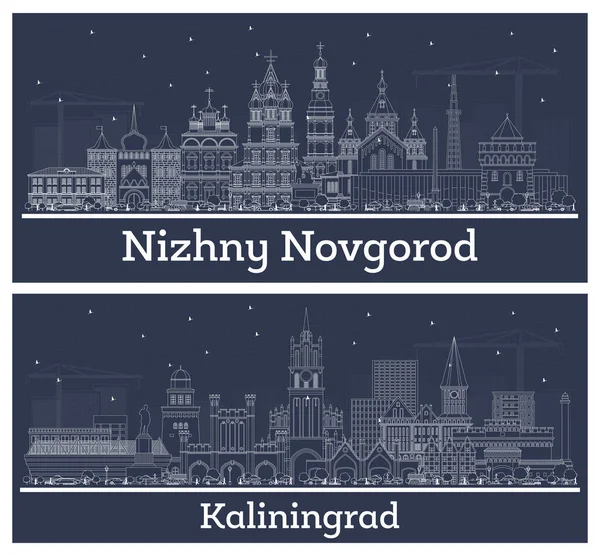 Outline Kaliningrad Nizhny Novgorod Russia City Skyline Set White Buildings — Stock Photo, Image