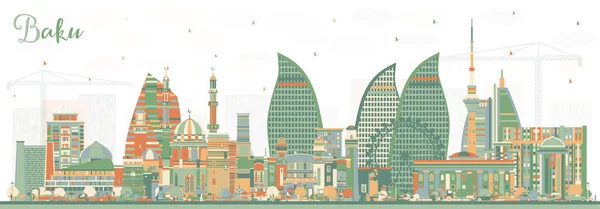 Baku Azerbaijan City Skyline Con Edifici Colori Illustrazione Vettoriale Baku — Vettoriale Stock