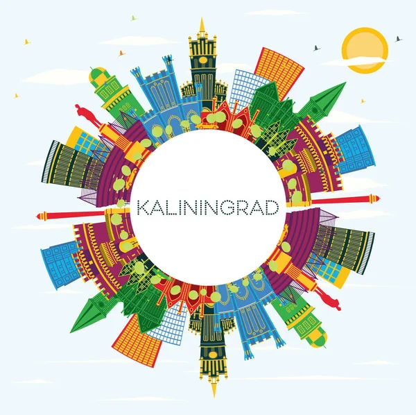 Kaliningrado Rússia Cidade Skyline Com Edifícios Cores Céu Azul Espaço —  Vetores de Stock