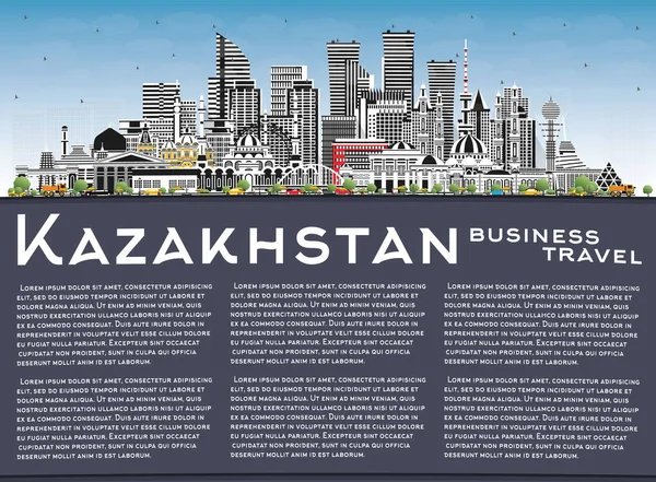 Kazajstán City Skyline Con Edificios Grises Cielo Azul Espacio Copia — Vector de stock