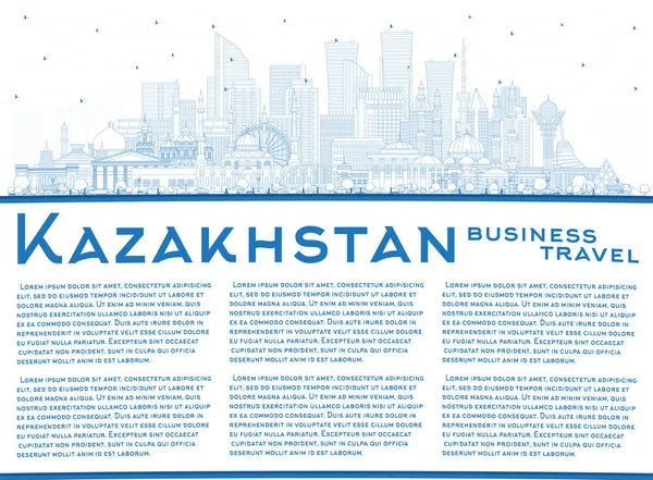 Mavi Binalar Uzayı Kopyalayan Kazakistan City Skyline Ana Hatlarını Çiz — Stok Vektör