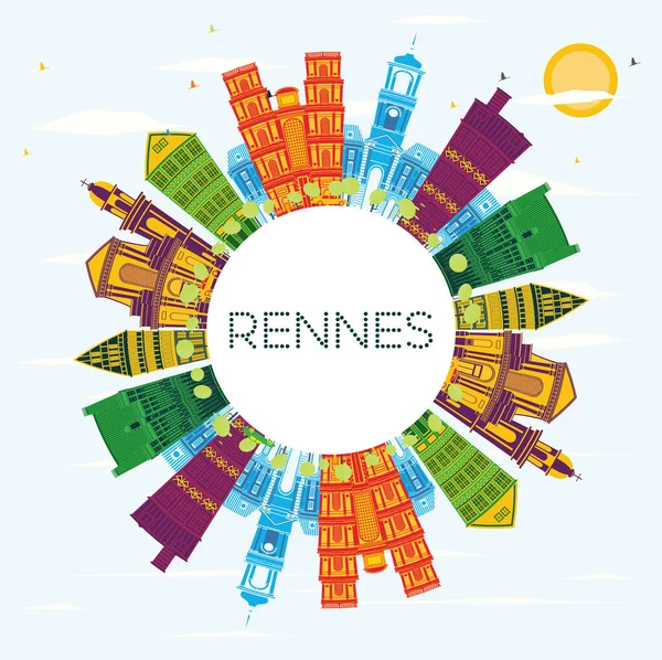 Rennes Fransa Şehir Manzarası Renkli Binalar Mavi Gökyüzü Kopya Alanı — Stok Vektör