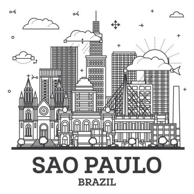 Sao Paulo Brezilya şehir silueti Modern binalar beyaza izole edilmiş. Vektör İllüstrasyonu. Simgeli Sao Paulo Şehir Manzarası.