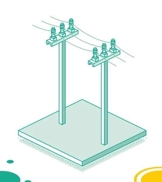 Postes Eléctricos Isométricos Que Apoyan Línea Energía Alto Voltaje Ilustración — Vector de stock
