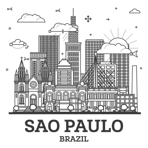 Outline Sao Paulo Brazil City Skyline Modern Buildings Isolated White — Stock Vector