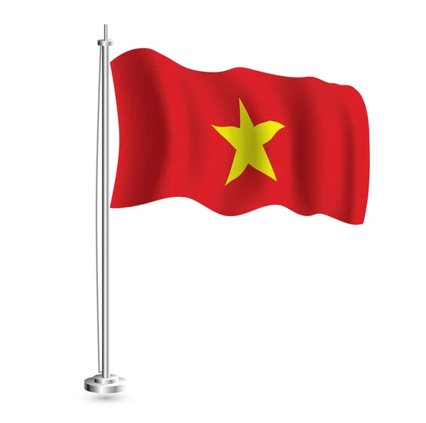 Drapeau Vietnamien Vague Réaliste Isolée Drapeau Vietnam Pays Sur Flagpole — Image vectorielle