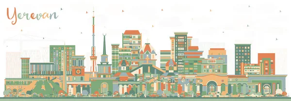 Jerevan Arménie City Skyline Barevnými Budovami Vektorová Ilustrace Jerevan Cityscape — Stockový vektor