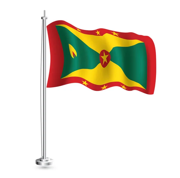 Гренадийский Флаг Изолированный Реалистичный Флаг Гренады Флагштоке Векторная Миграция — стоковый вектор