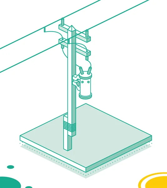 Izometryczny Biegun Elektryczny Obsługujący Linię Wysokiego Napięcia Elektryczny Transformator Pylon — Wektor stockowy