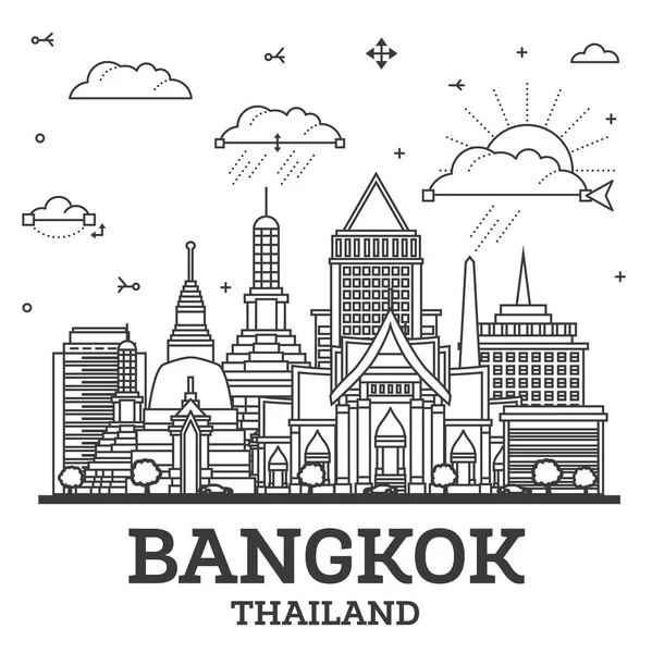 曼谷曼谷的天际线与现代和历史建筑隔离在白色之上 病媒说明 具有地标的曼谷城市景观 — 图库矢量图片
