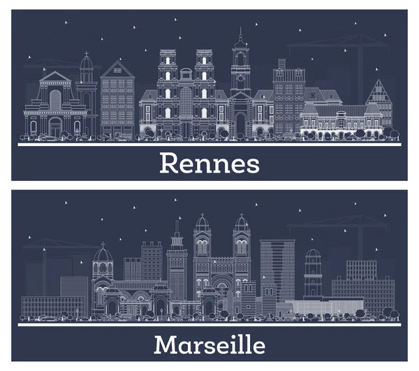 Bosquejo Marsella Rennes France City Skyline Set Con Edificios Blancos — Foto de Stock